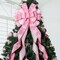 Christmas Tree Topper Christmas Wreath Bow, 52 * 13 inches Large Tree Toppers Bow with Snowflake Patterned for Xmas Tree Décor Christmas Home Indoor Outdoor Decoration Pink